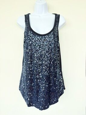 Sleeveless Sequin Tank Top - Navy